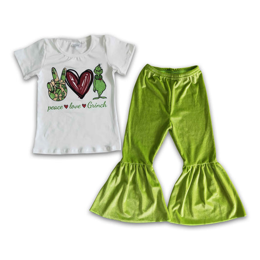 Velvet bell bottom pants green face girls Christmas outfits