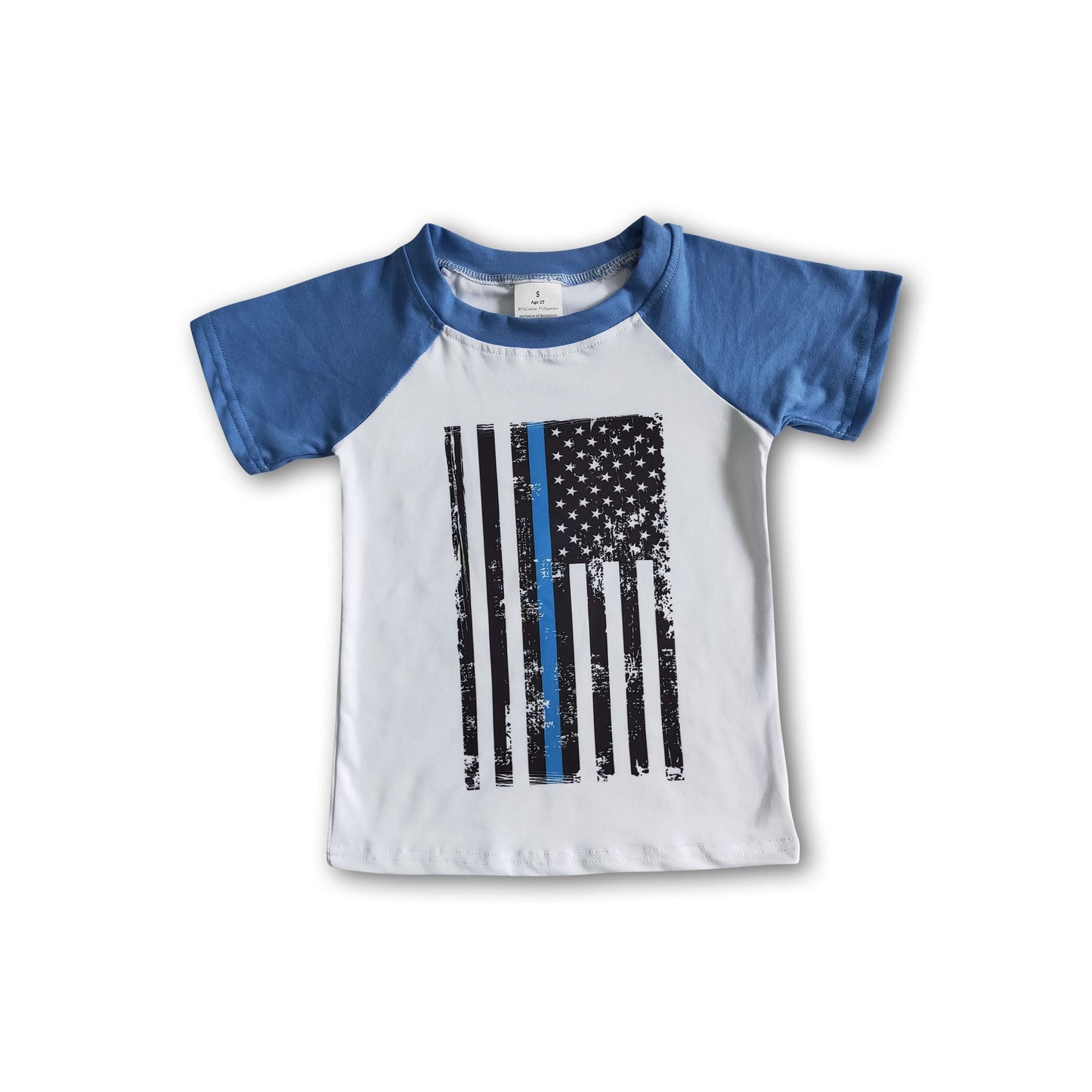 Blue short sleeve flag print boy shirt