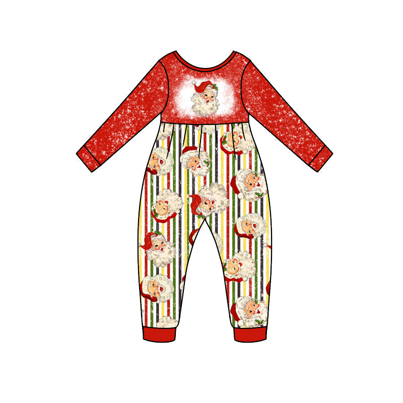 MOQ 5 PCS stripe santa long sleeves baby girls Christmas romper