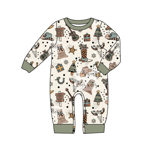 MOQ 5 PCS bull skull boots Christmas tree baby kids western romper