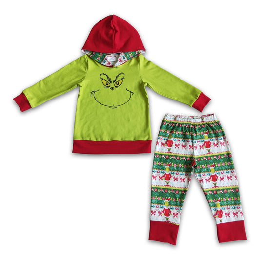 Green face long sleeve shirt pants boy Christmas hoodie set