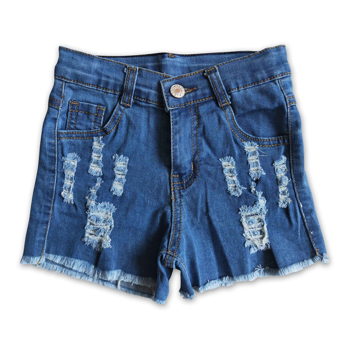 Girl Blue waistband button denim shorts