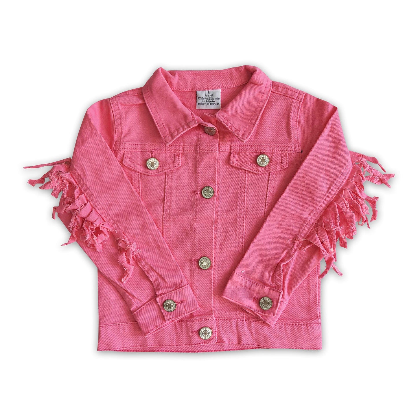 Hot pink color tassels girls spring denim jacket