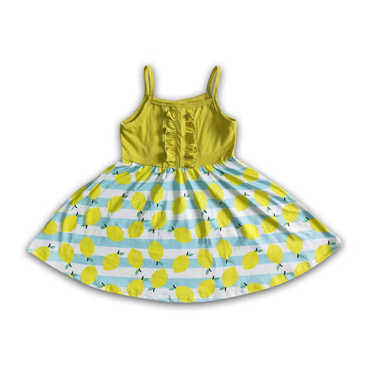 Sleeveless lemon print baby girls summer twirl dresses