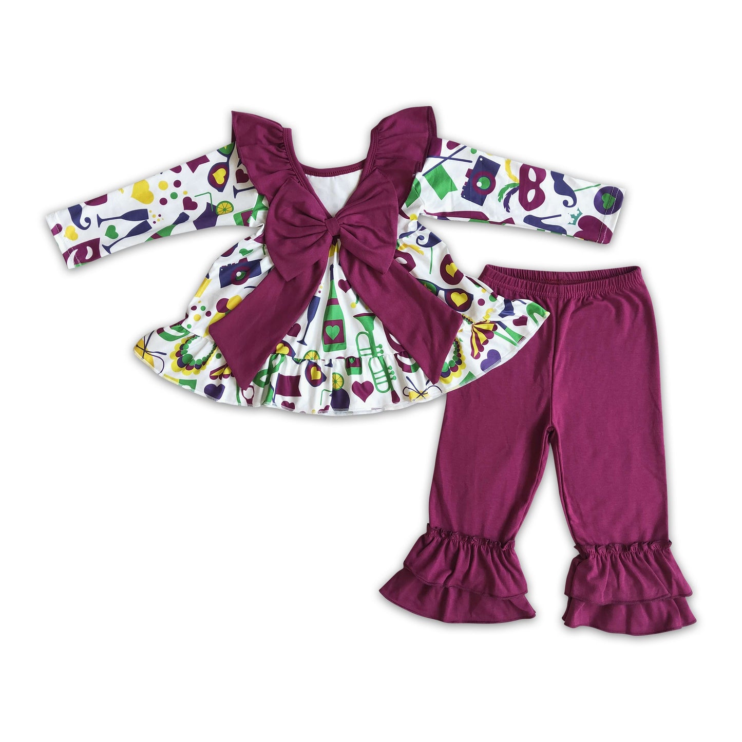 Backless bow tunic ruffle pants girls mardi gras clothing