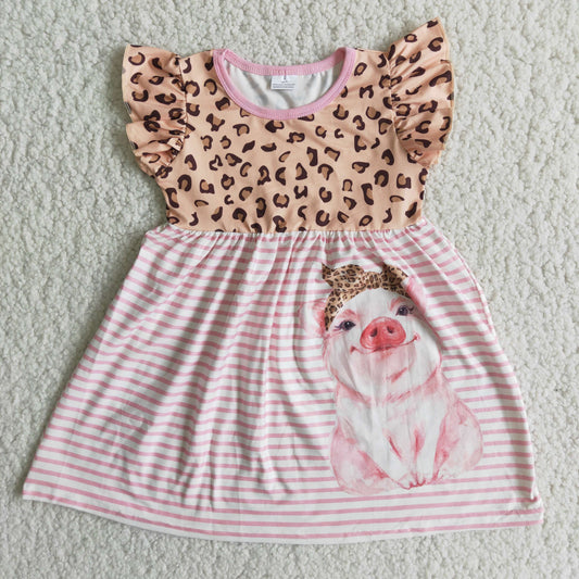 Girl Pig Leopard Striped Dress