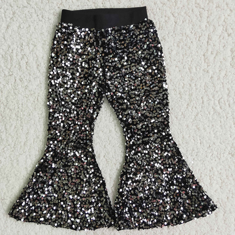 Girl Black Sequin Bell Bottom Pants