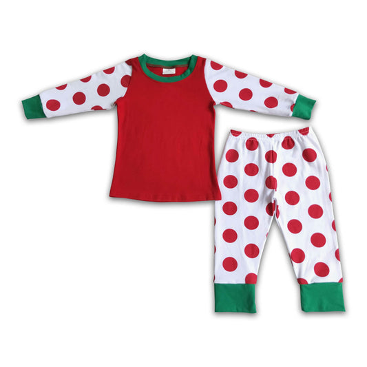 Polka dots red cotton girls Christmas sleep wear