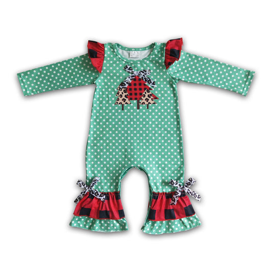 Green polka dots Christmas tree baby girls romper