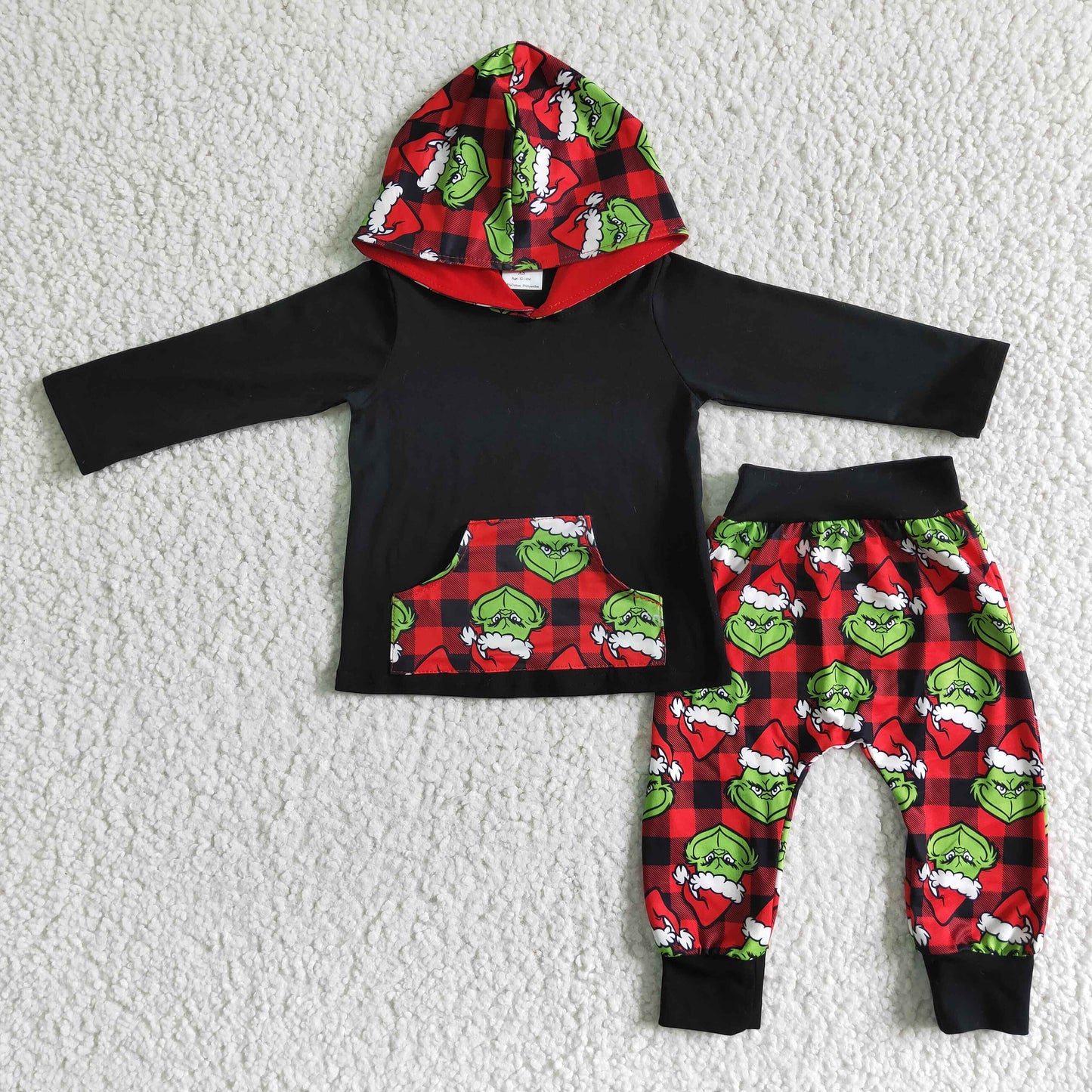 Black shirt green face boy hoodie Christmas set