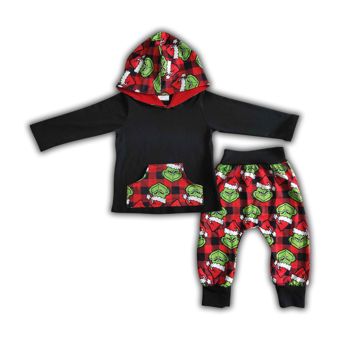 Black shirt green face boy hoodie Christmas set