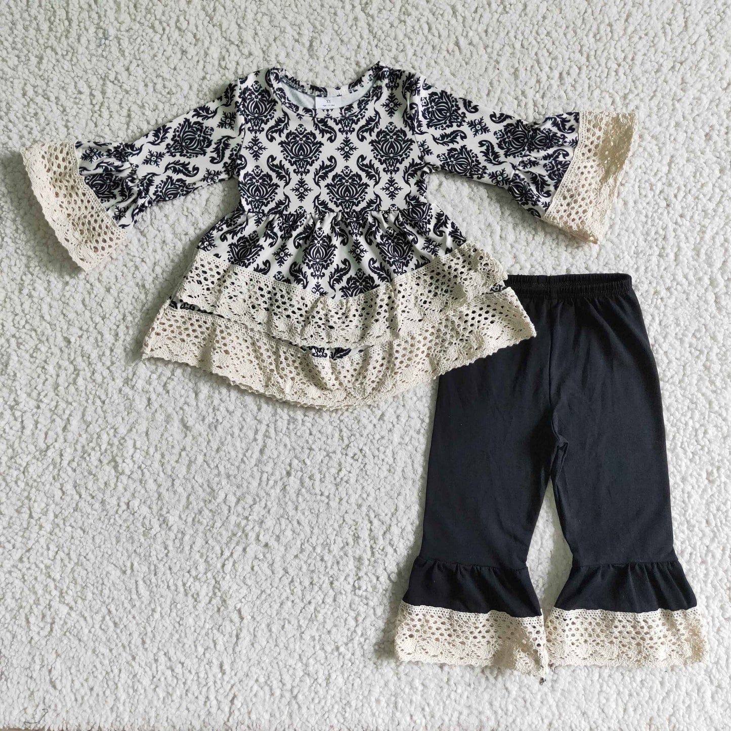 Damask lace wave tunic pants kids clothing girls