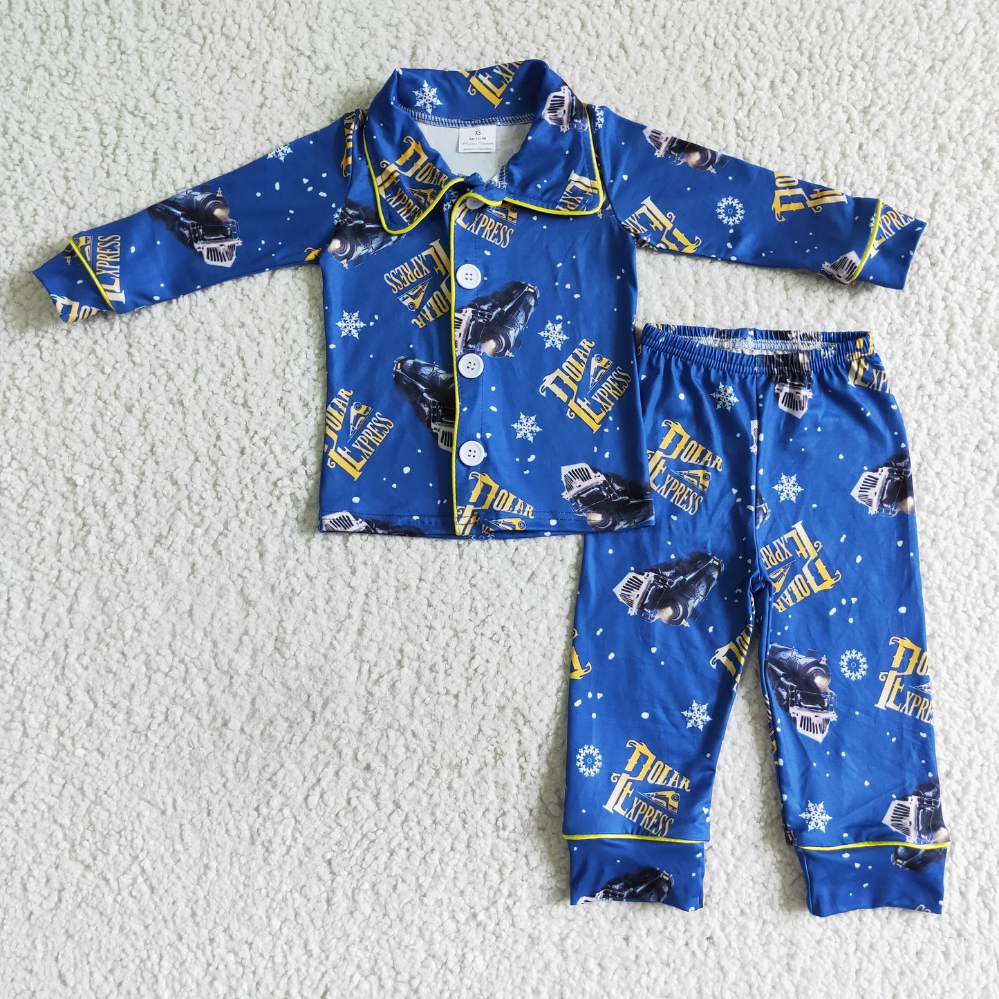 Blue train long sleeve boy pajamas