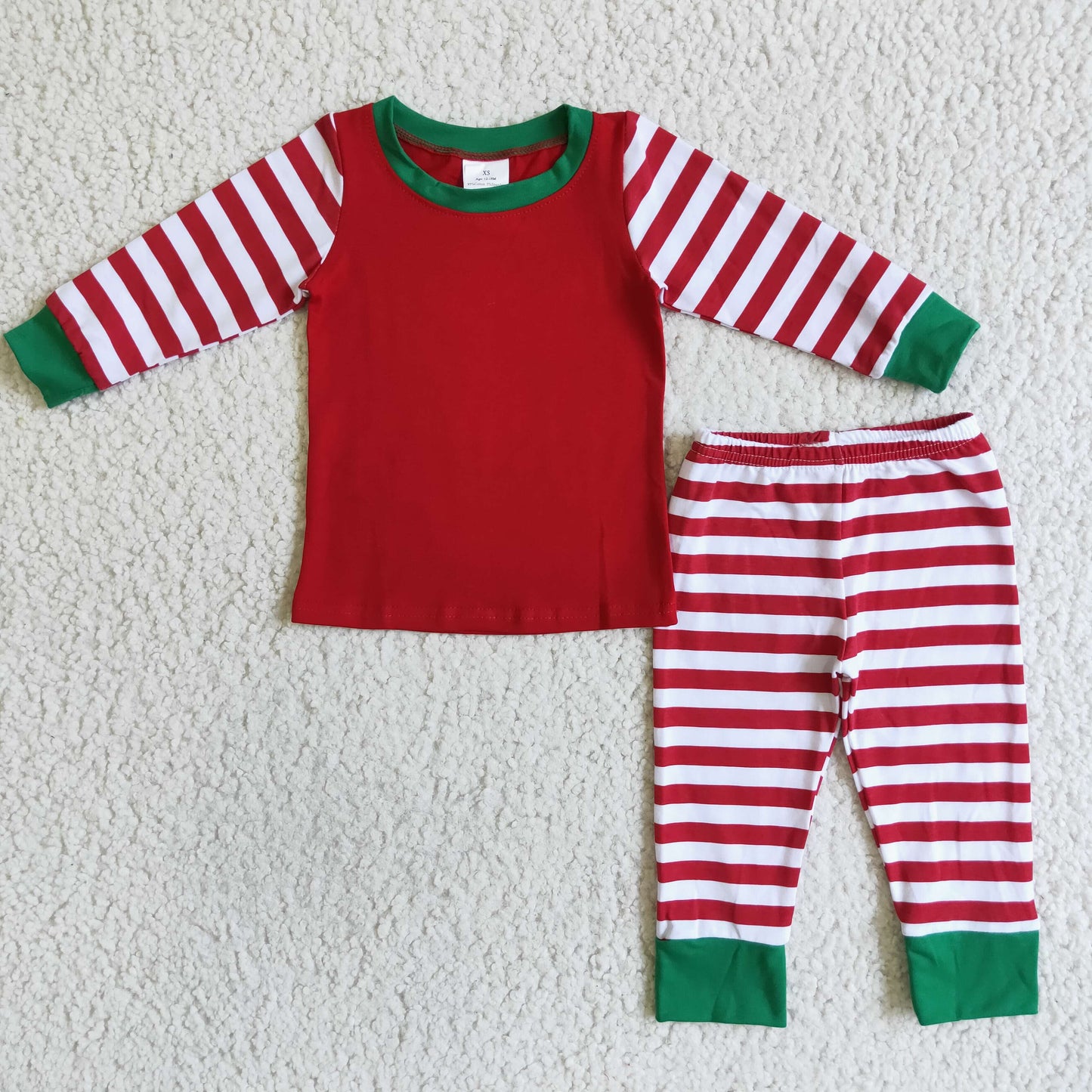 Red cotton body stripe sleeve and pants children Christmas pjs