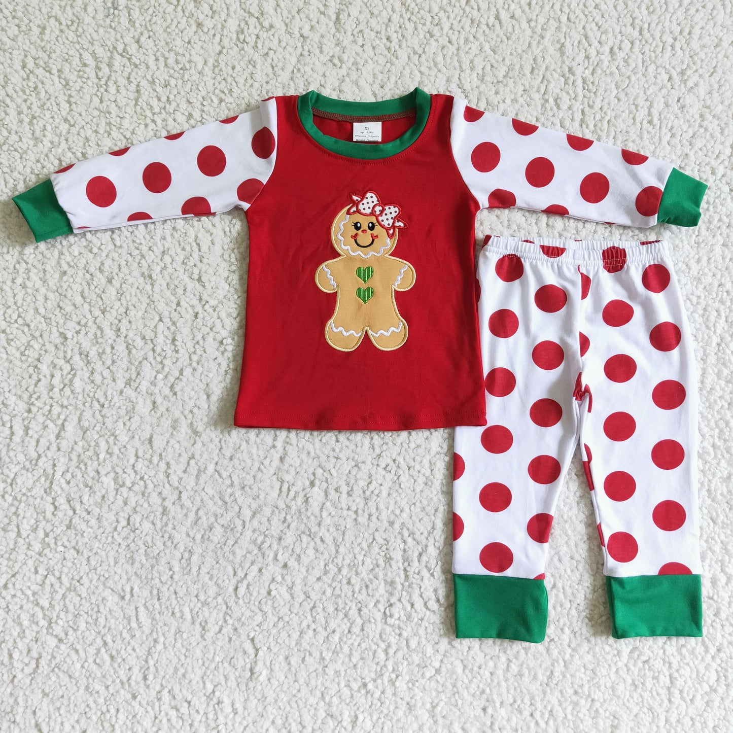 Gingerbread embroidery girls cotton Christmas pajamas