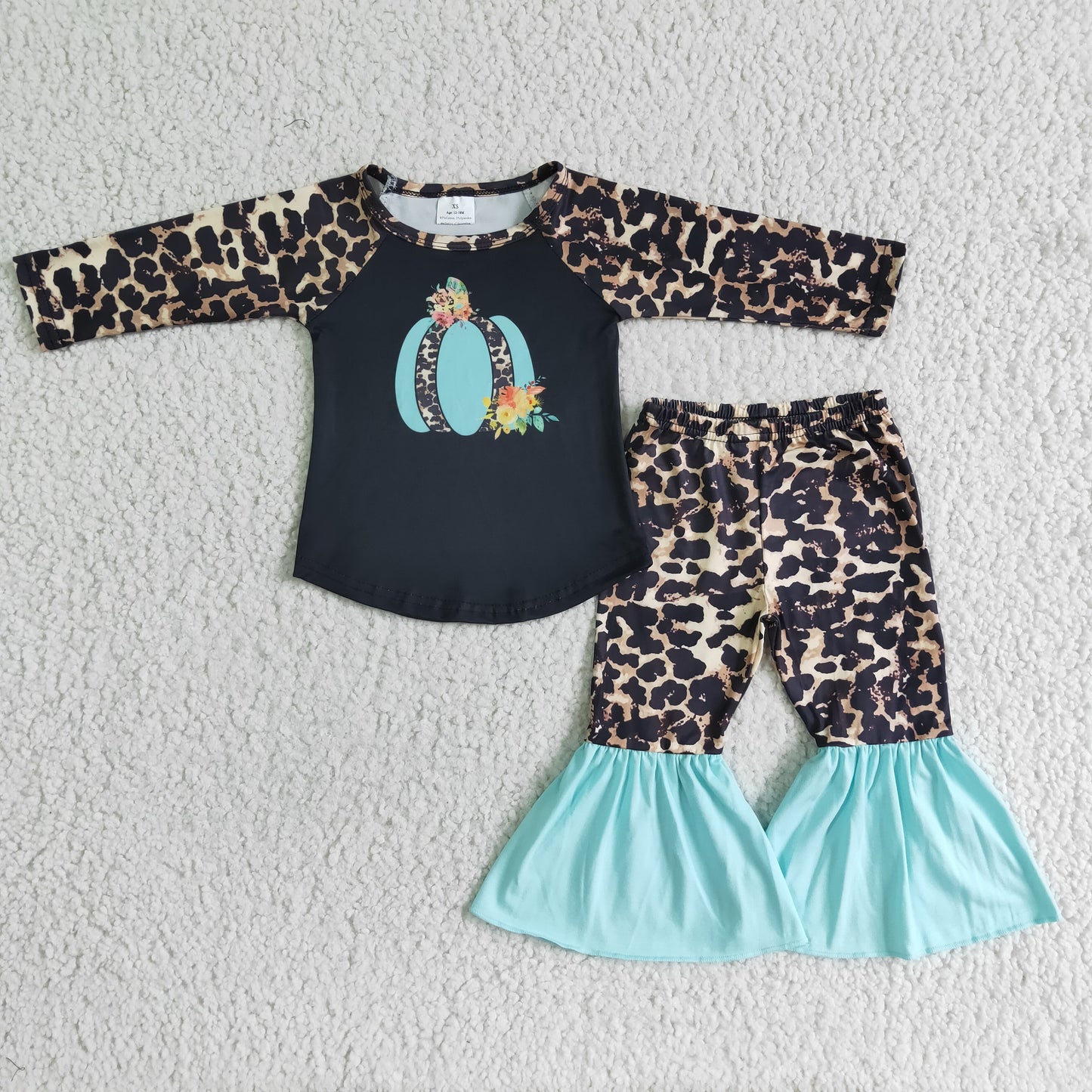 Girl Blue Pumpkin Leopard Outfit