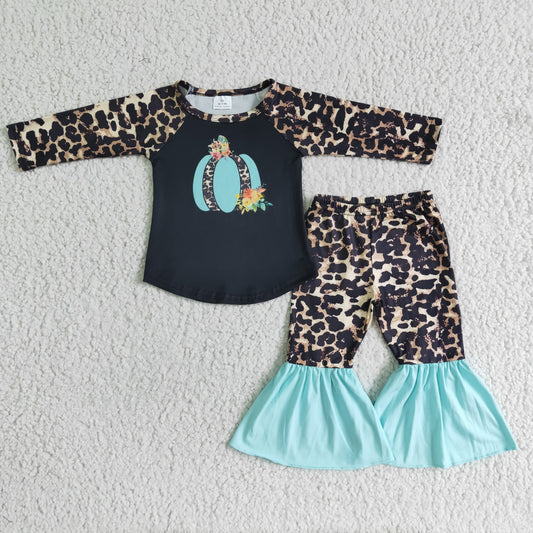 Girl Blue Pumpkin Leopard Outfit