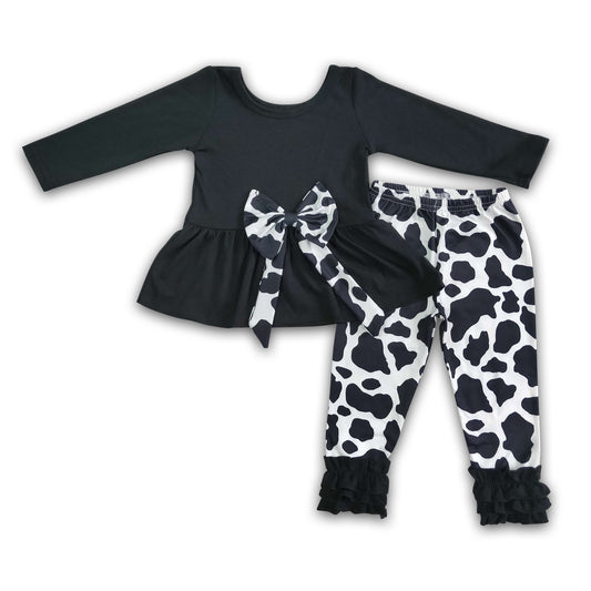 Black peplum match cow icing ruffle leggings outfits