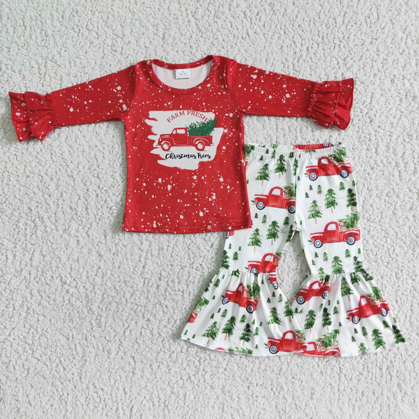 Farm fresh truck bleached shirt girls Christmas clothing set