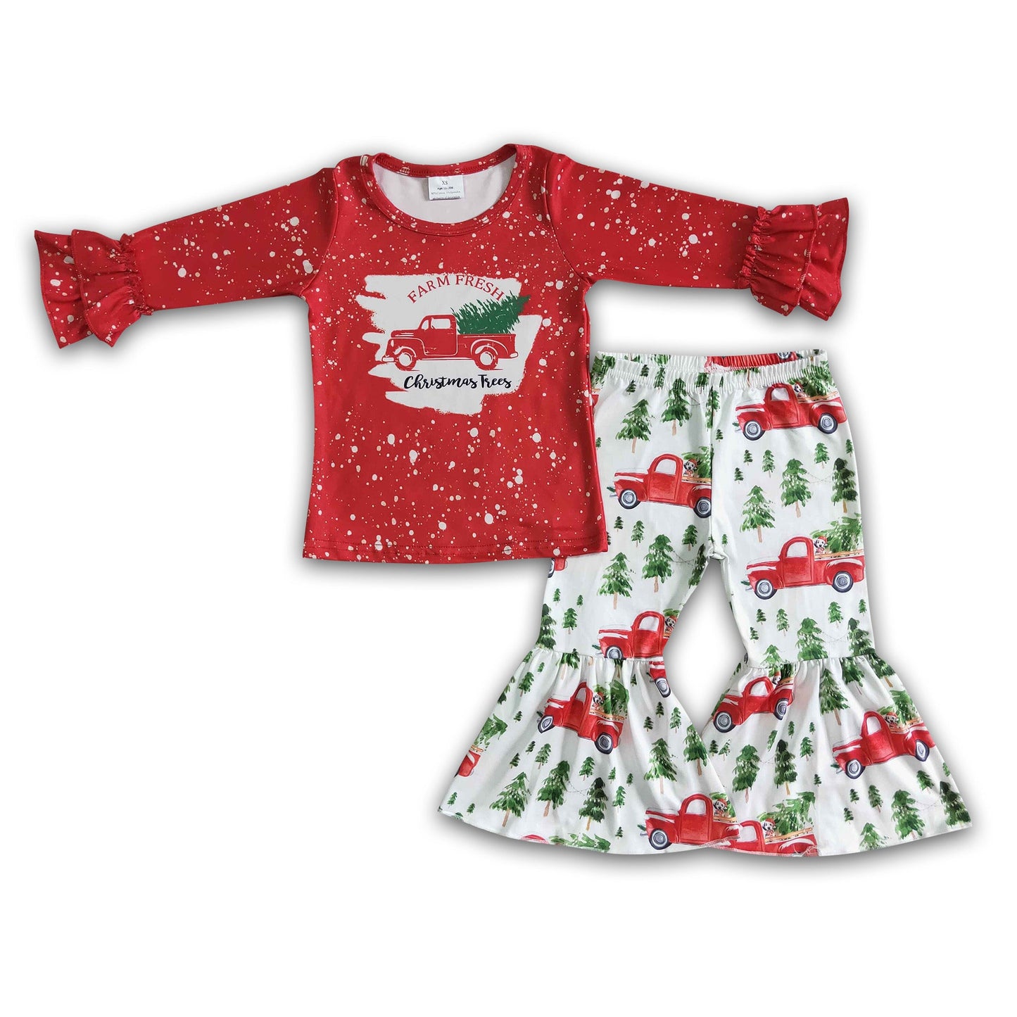 Farm fresh truck bleached shirt girls Christmas clothing set