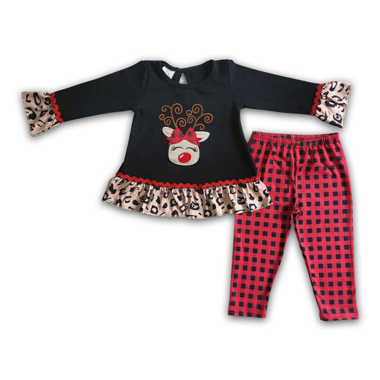 Reindeer embroidery tunic leggings Christmas kids clothing