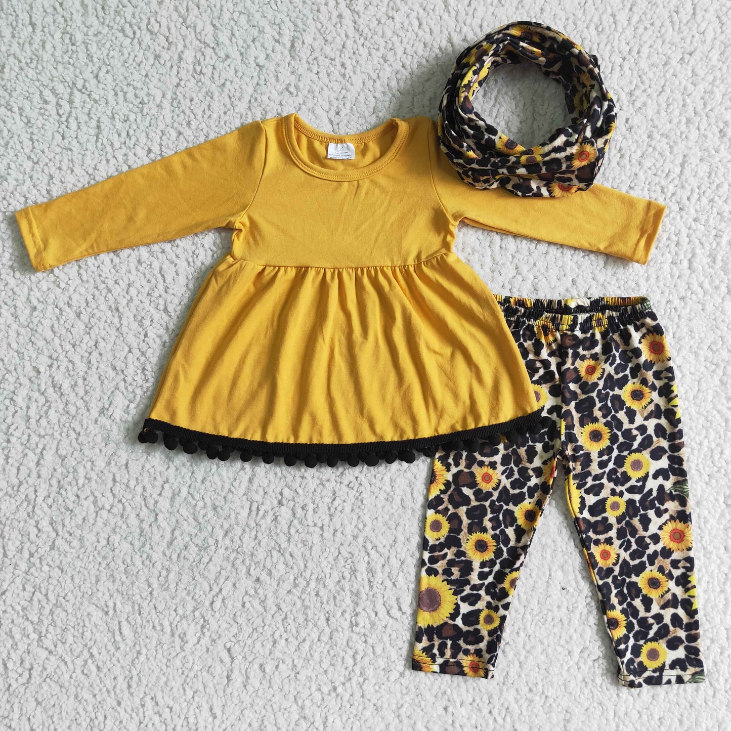 3pcs scarf match sunflower outfits kids set