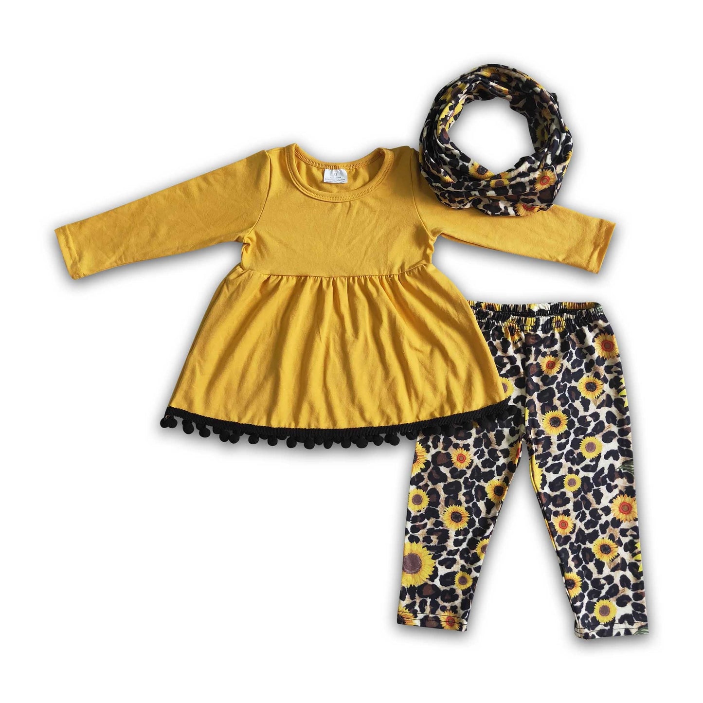 3pcs scarf match sunflower outfits kids set