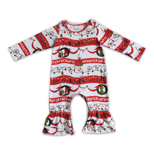 Merry Christmas green face baby long sleeve rompers