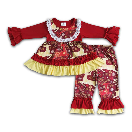 Reindeer print tunic baby girls Christmas outfits