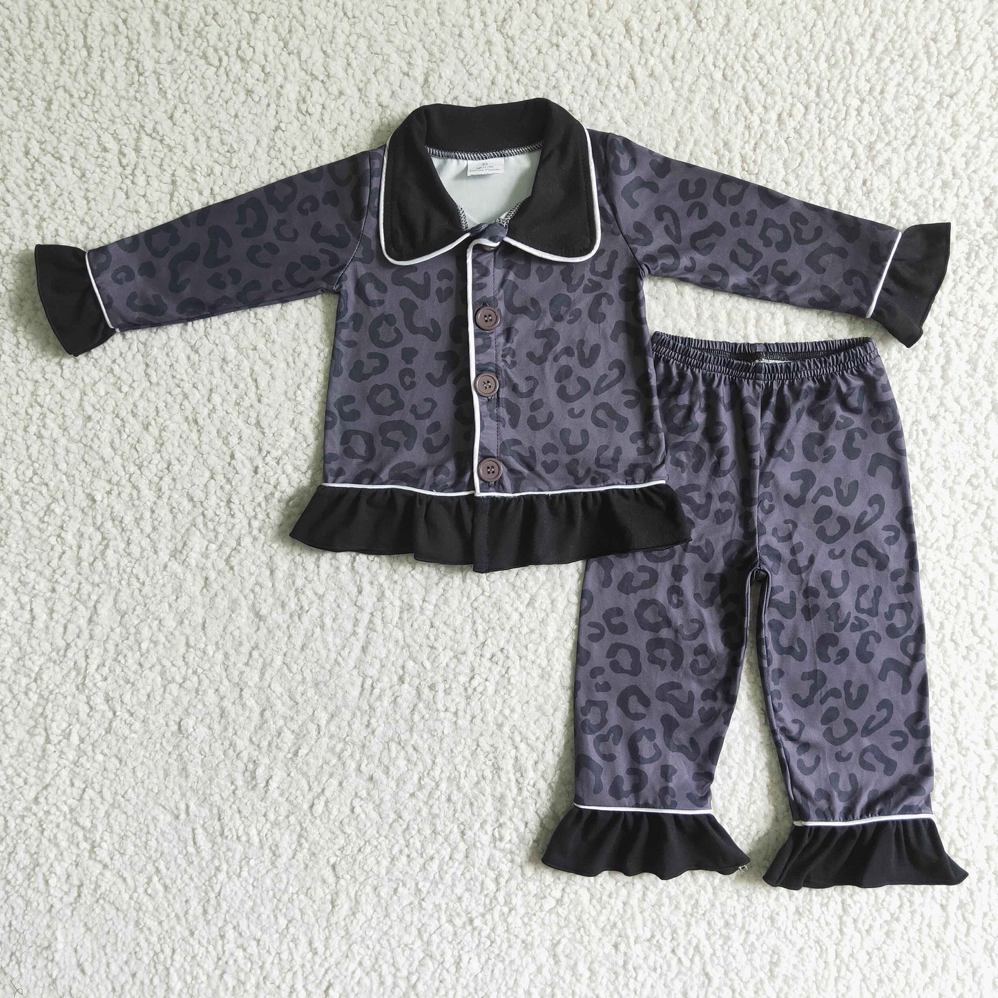 Black leopard print baby girls boutique pajamas