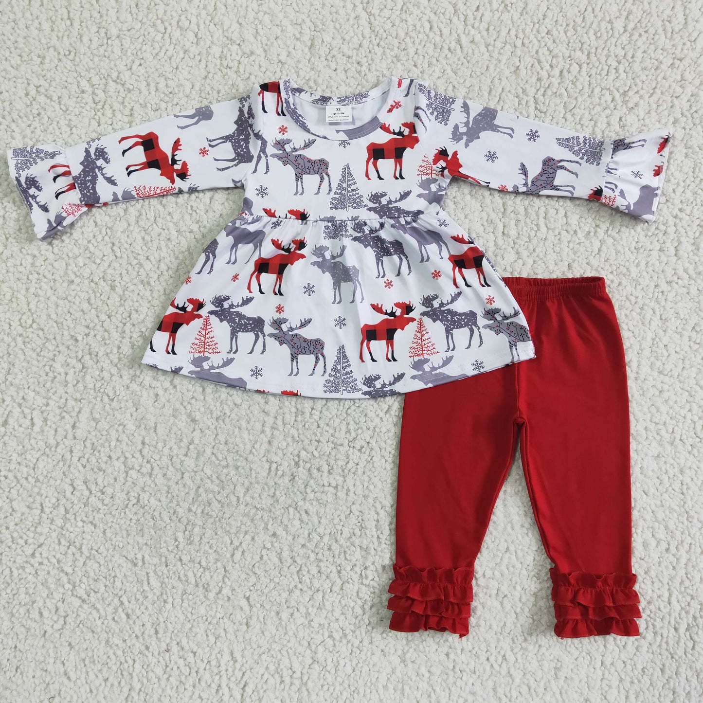 Reindeer tunic red leggings girls Christmas clothing sets