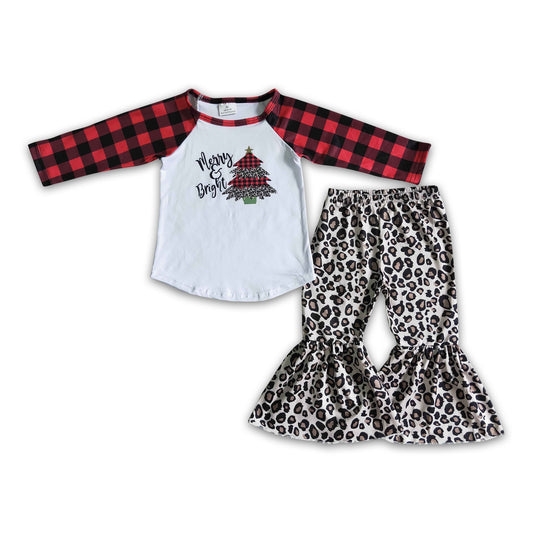 Merry and bright leopard pants children Christmas outfits