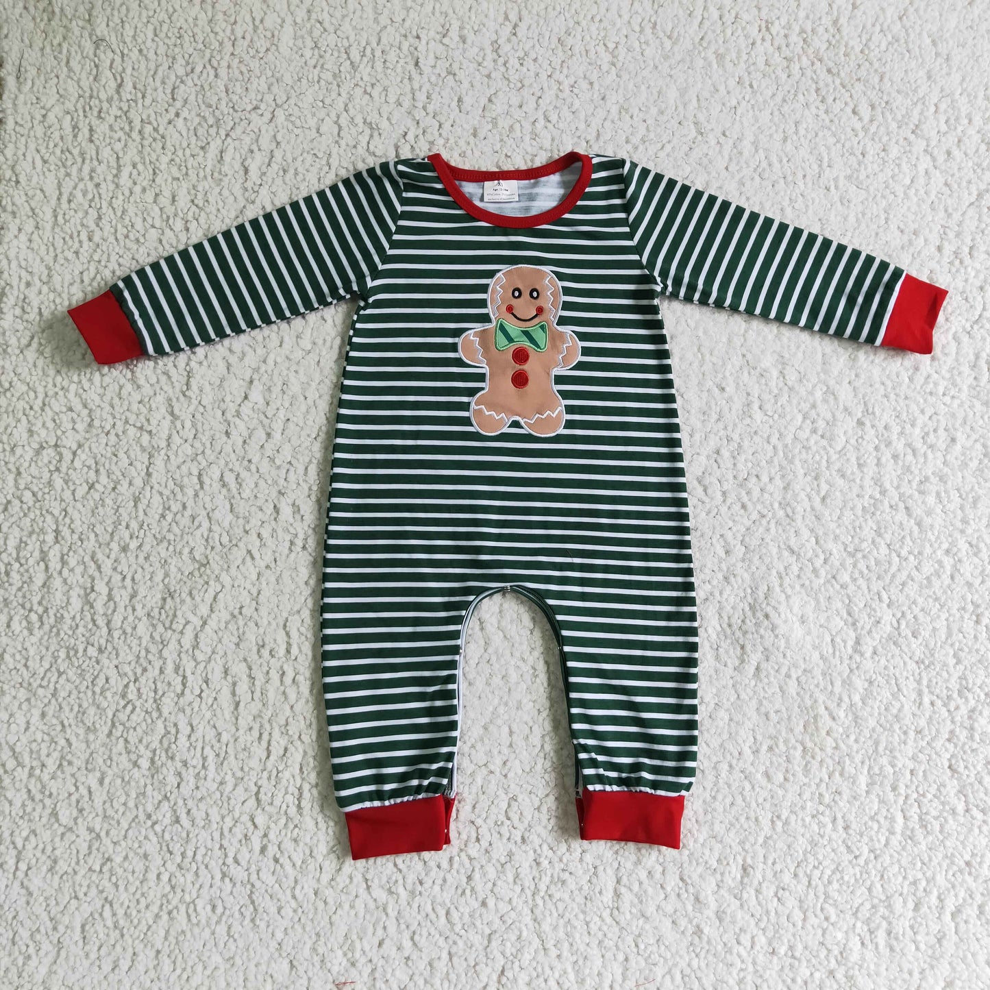 Gingerbread embroidery cotton stripe baby boy Christmas rompers