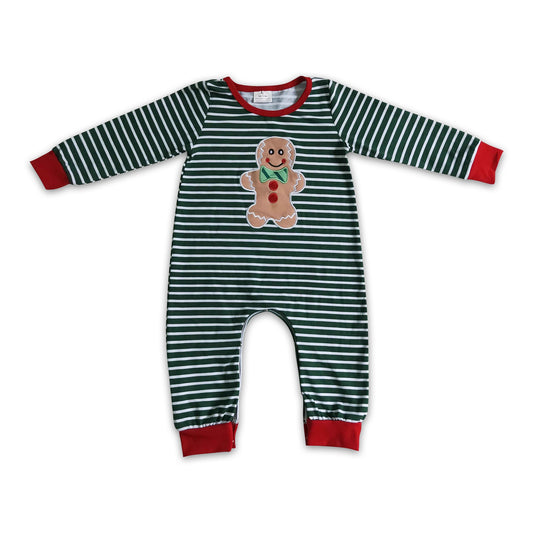 Gingerbread embroidery cotton stripe baby boy Christmas rompers