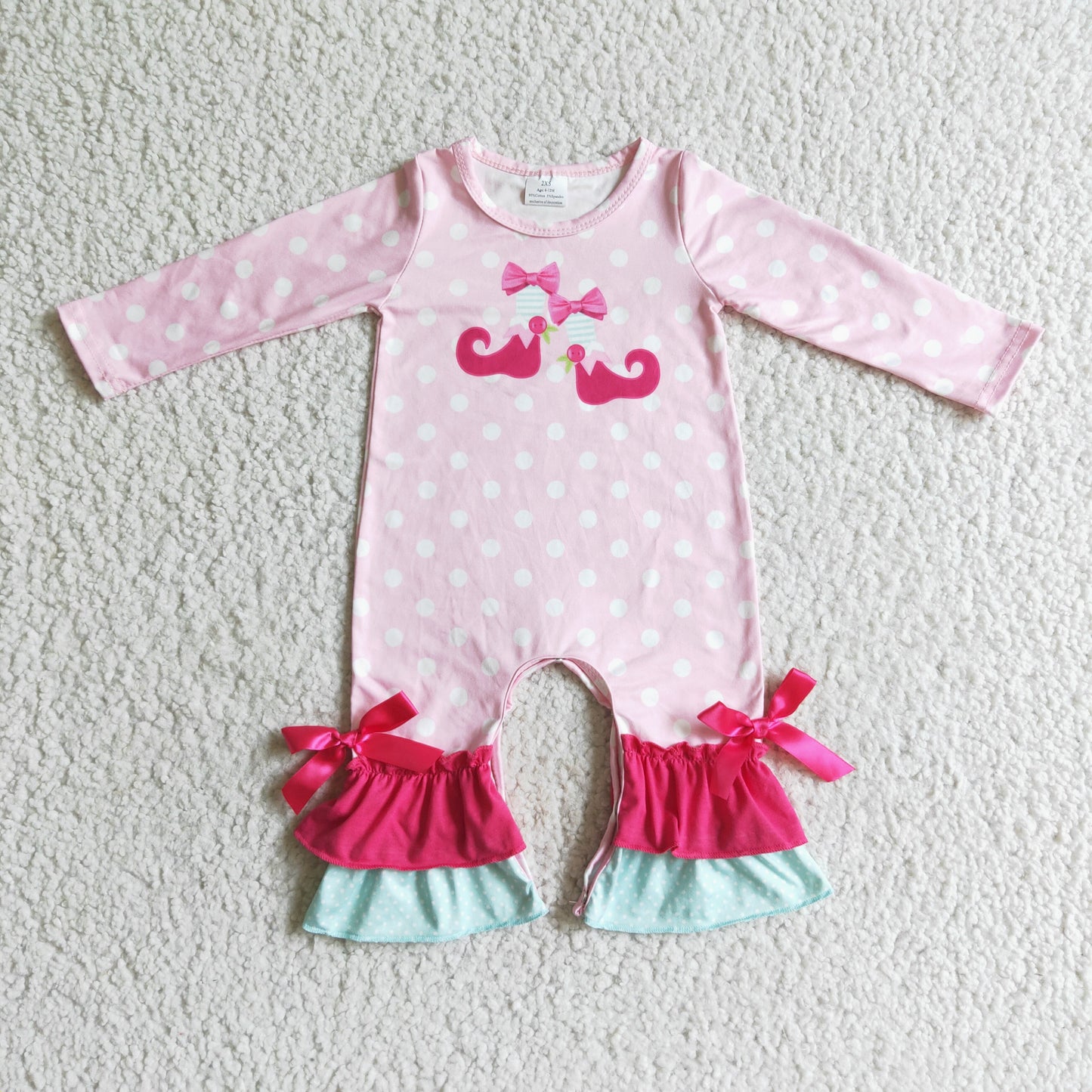 pink polka dots baby girls Christmas romper