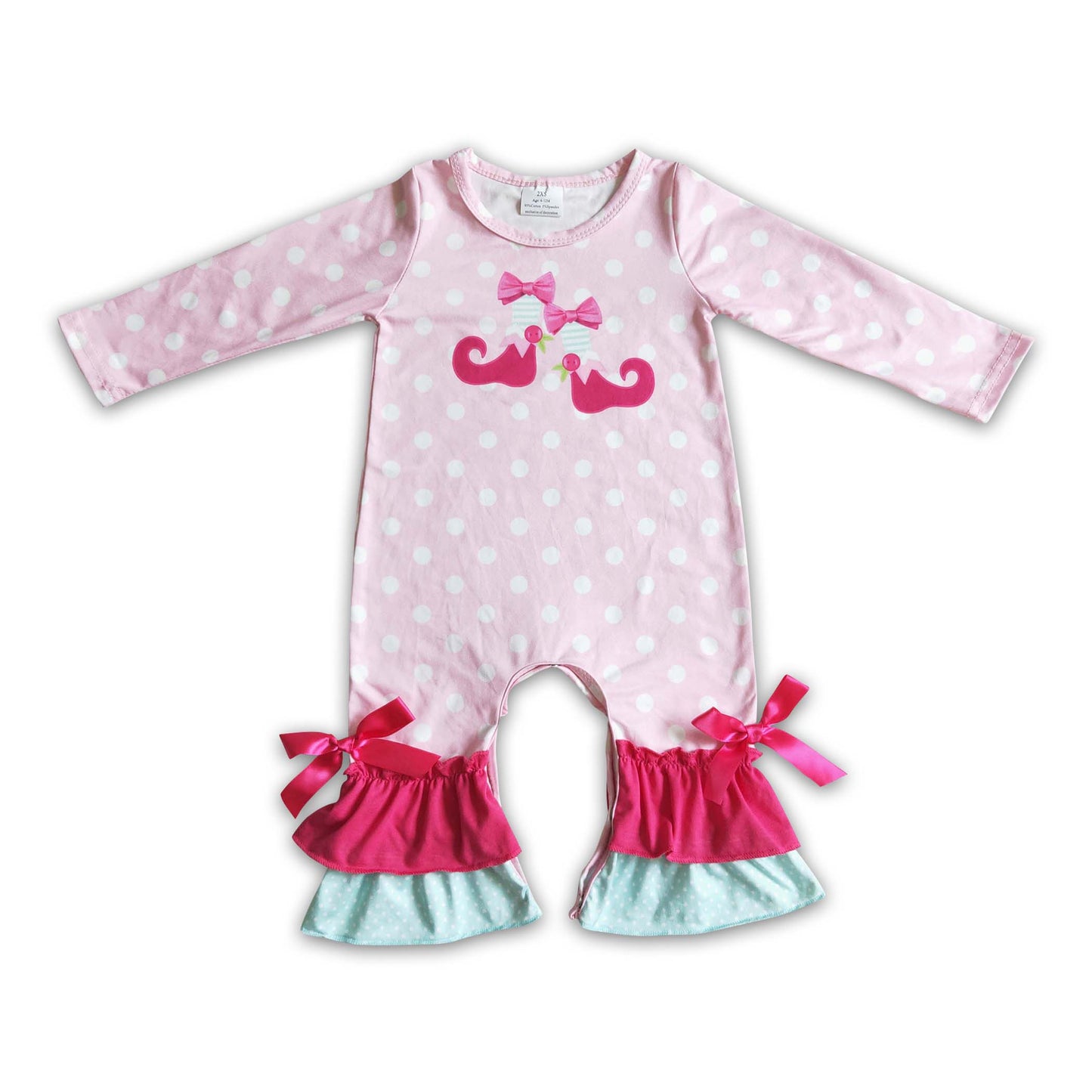 pink polka dots baby girls Christmas romper