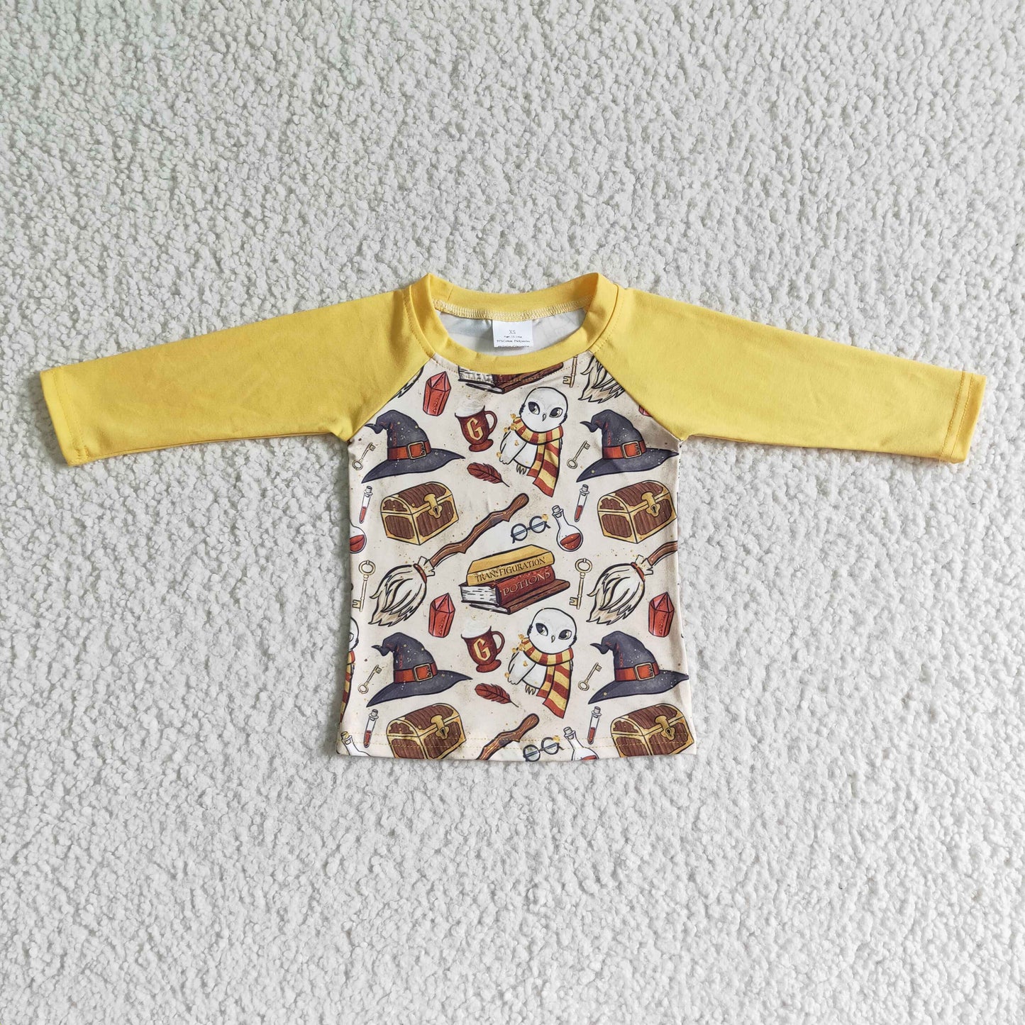 Yellow long sleeve raglan magic boy shirt