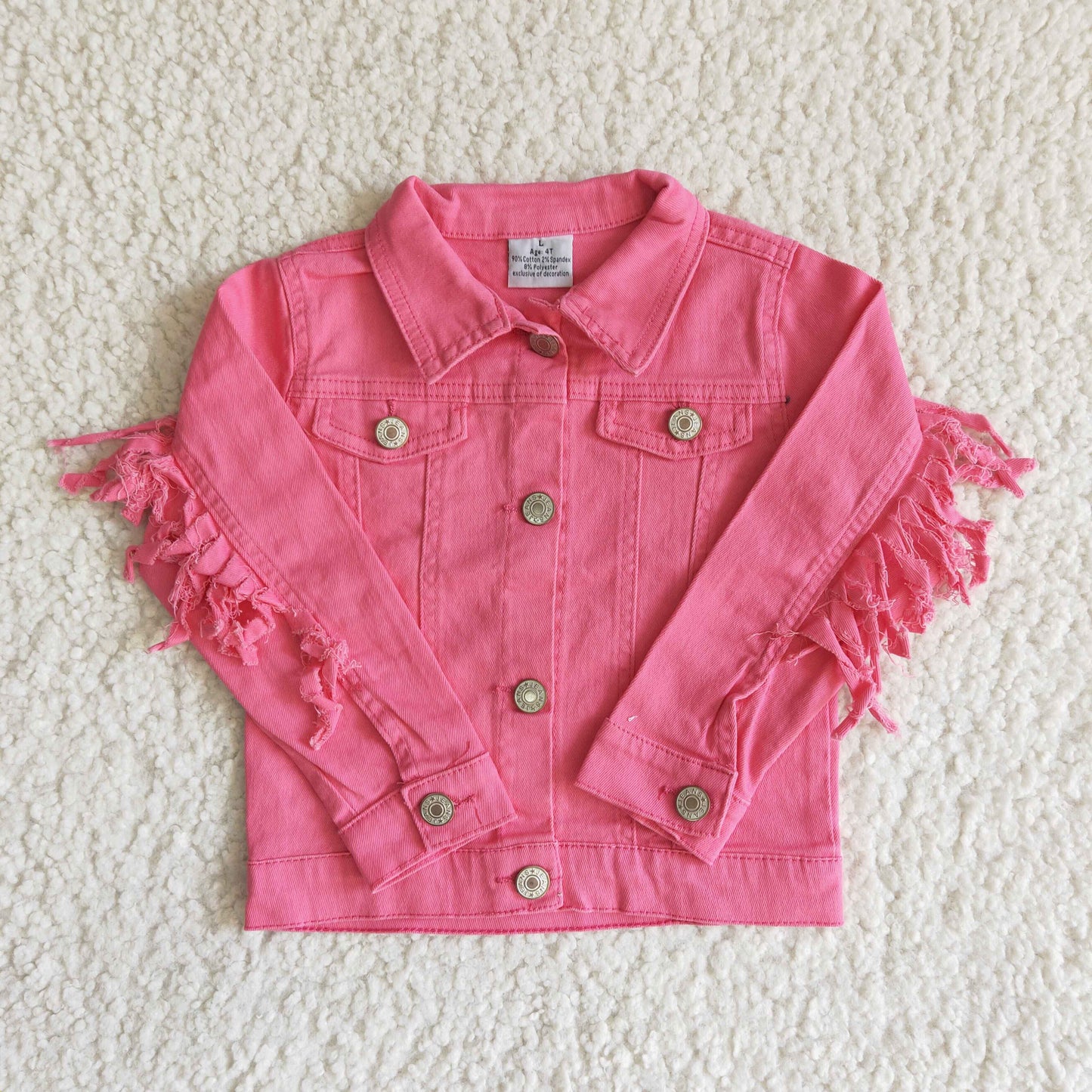 Hot pink color tassels girls spring denim jacket