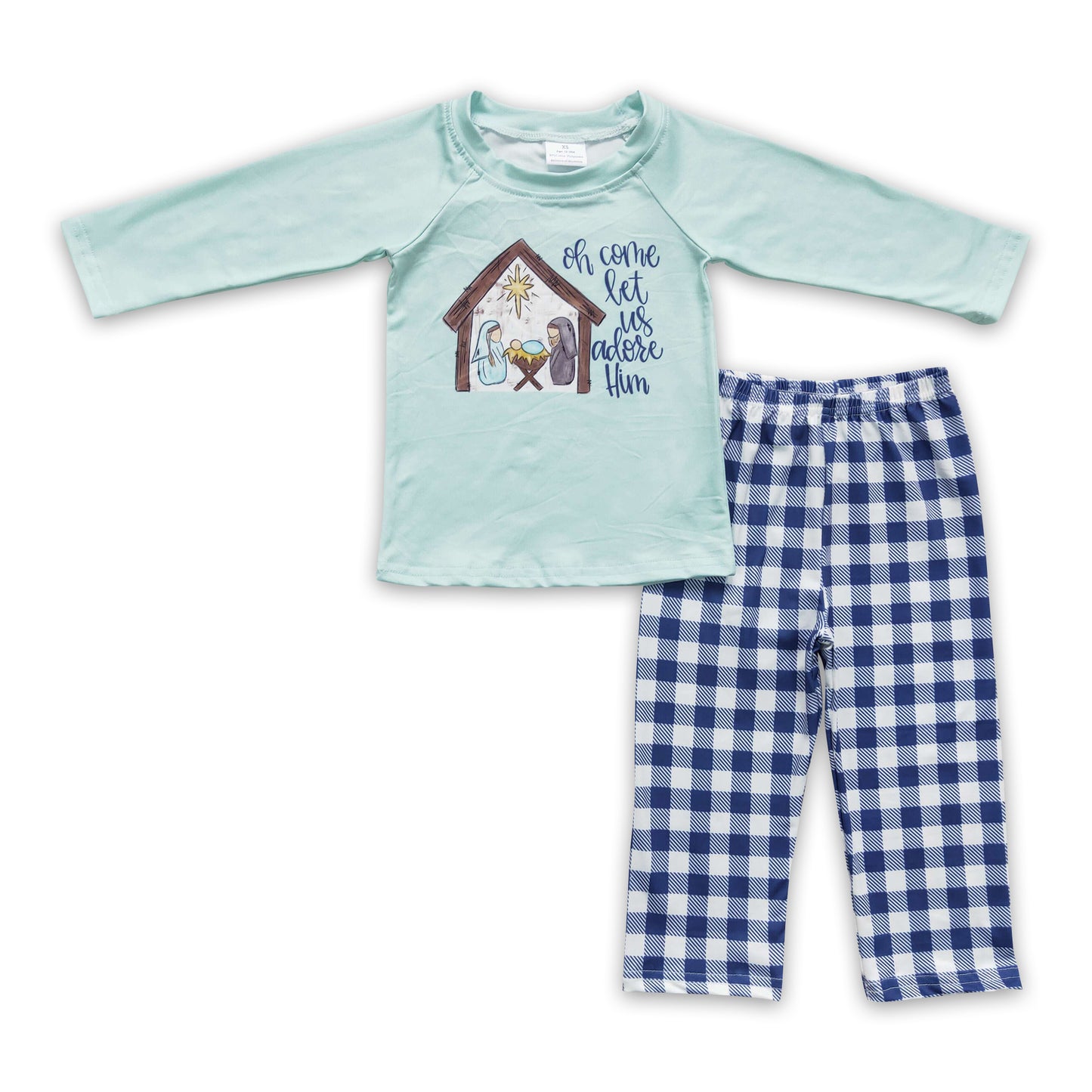 Blue plaid nativity boy Christmas outfits