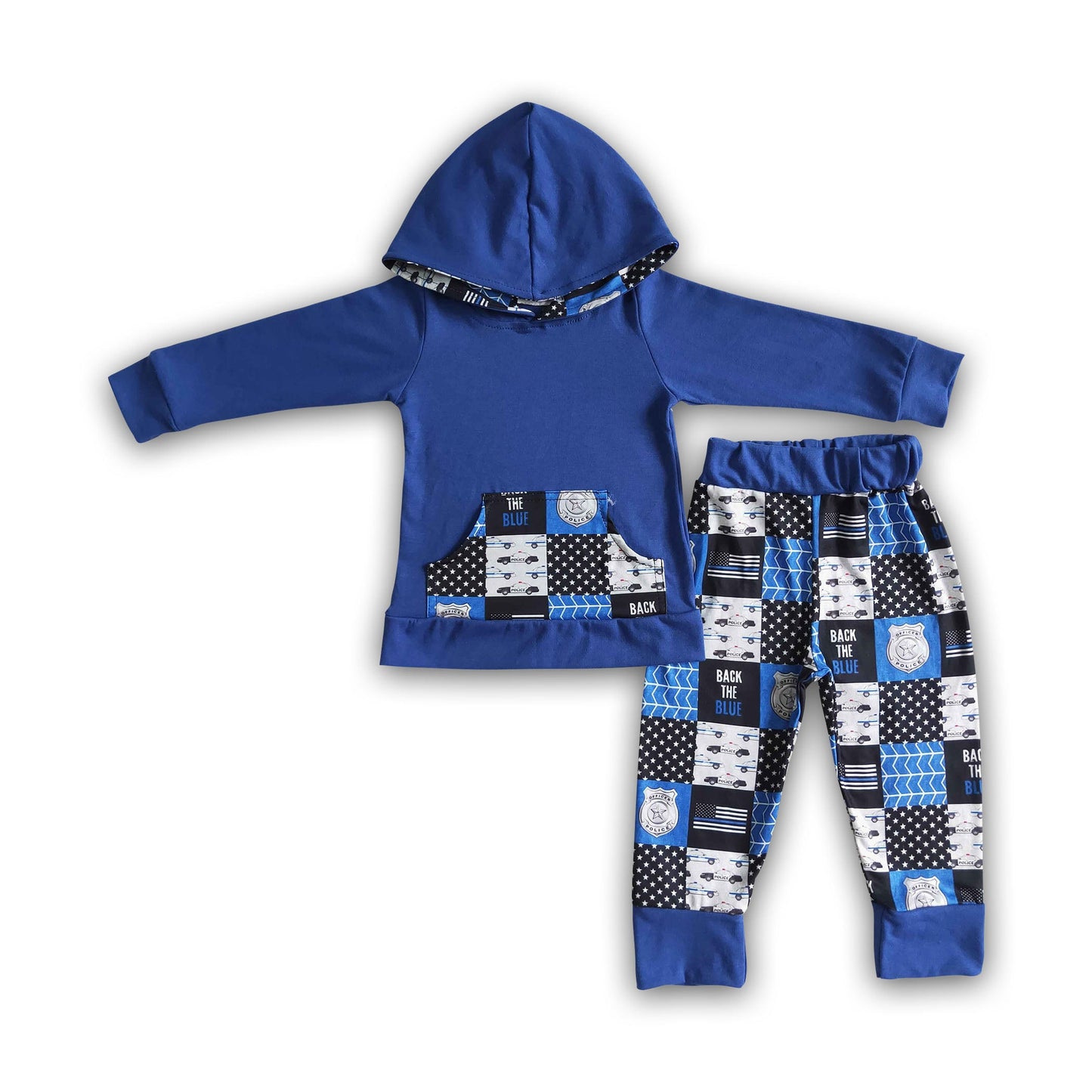 Blue line boy hoodie set