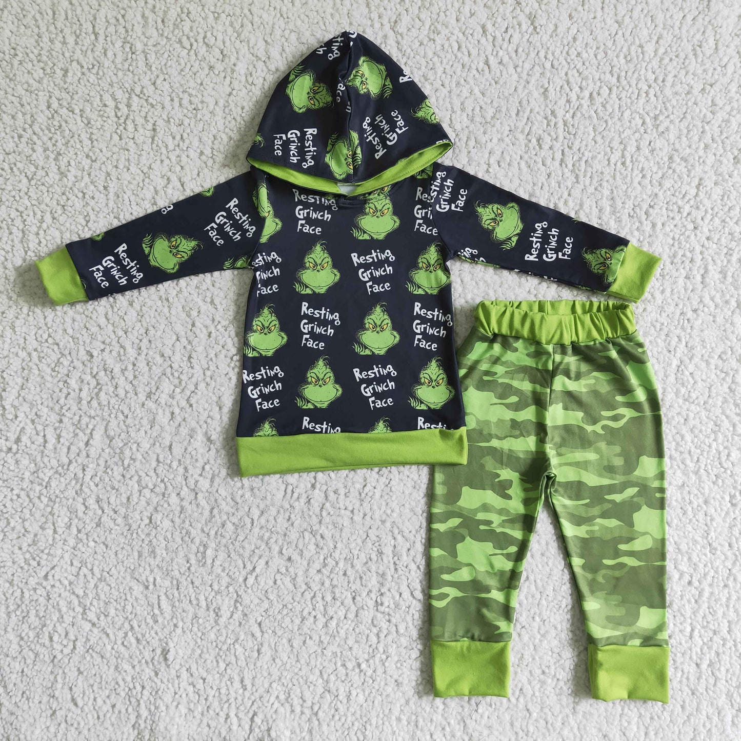 Black green face hoodie camo pants boy Christmas clothing