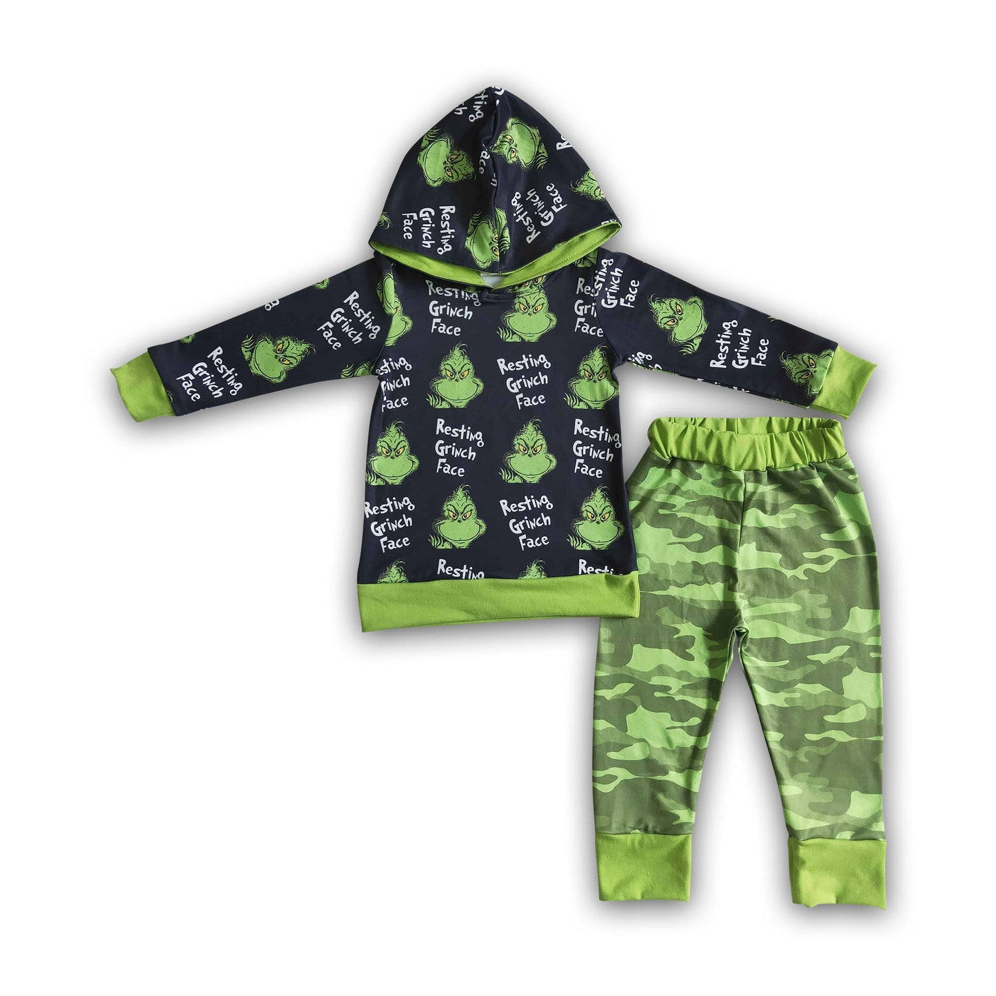 Black green face hoodie camo pants boy Christmas clothing