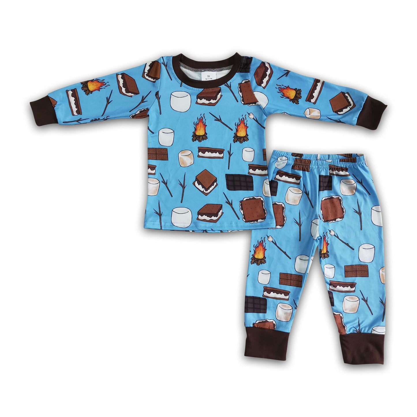 Blue cake chocolate milk long sleeve boy pajamas