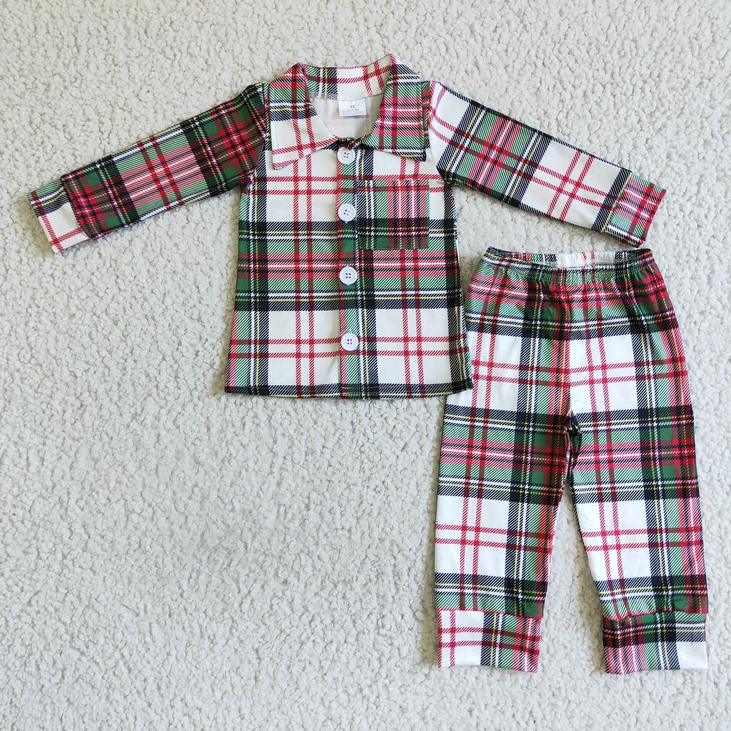 Long sleeve plaid boy Christmas pajamas