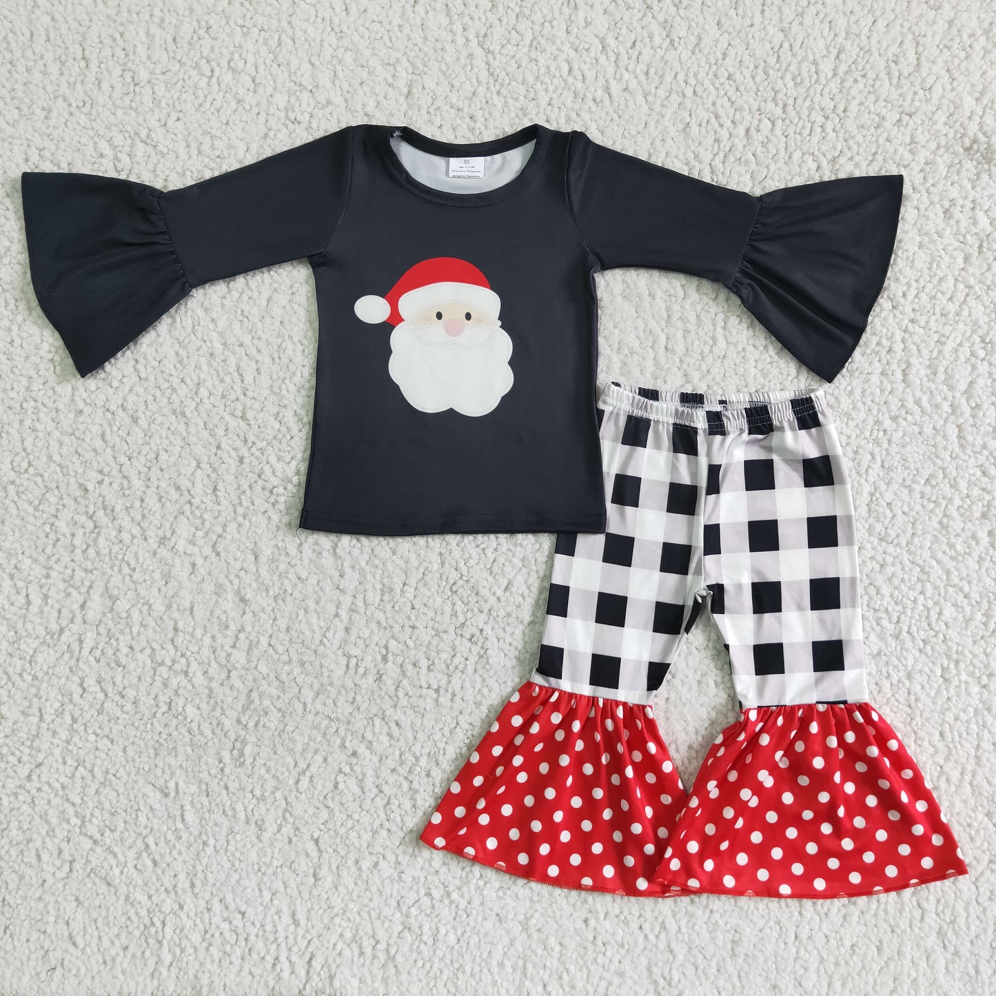 Black santa screen print plaid Christmas outfits