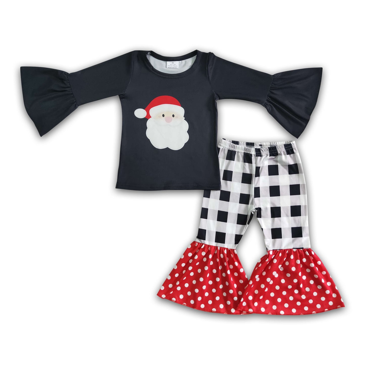 Black santa screen print plaid Christmas outfits