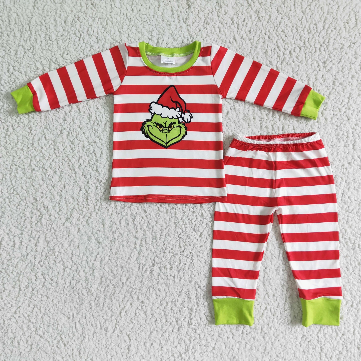 Stripe long sleeve green face boy Christmas pajamas