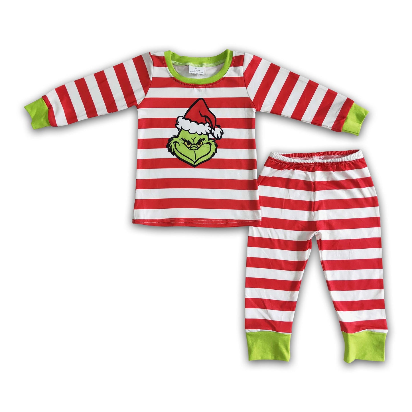 Stripe long sleeve green face boy Christmas pajamas