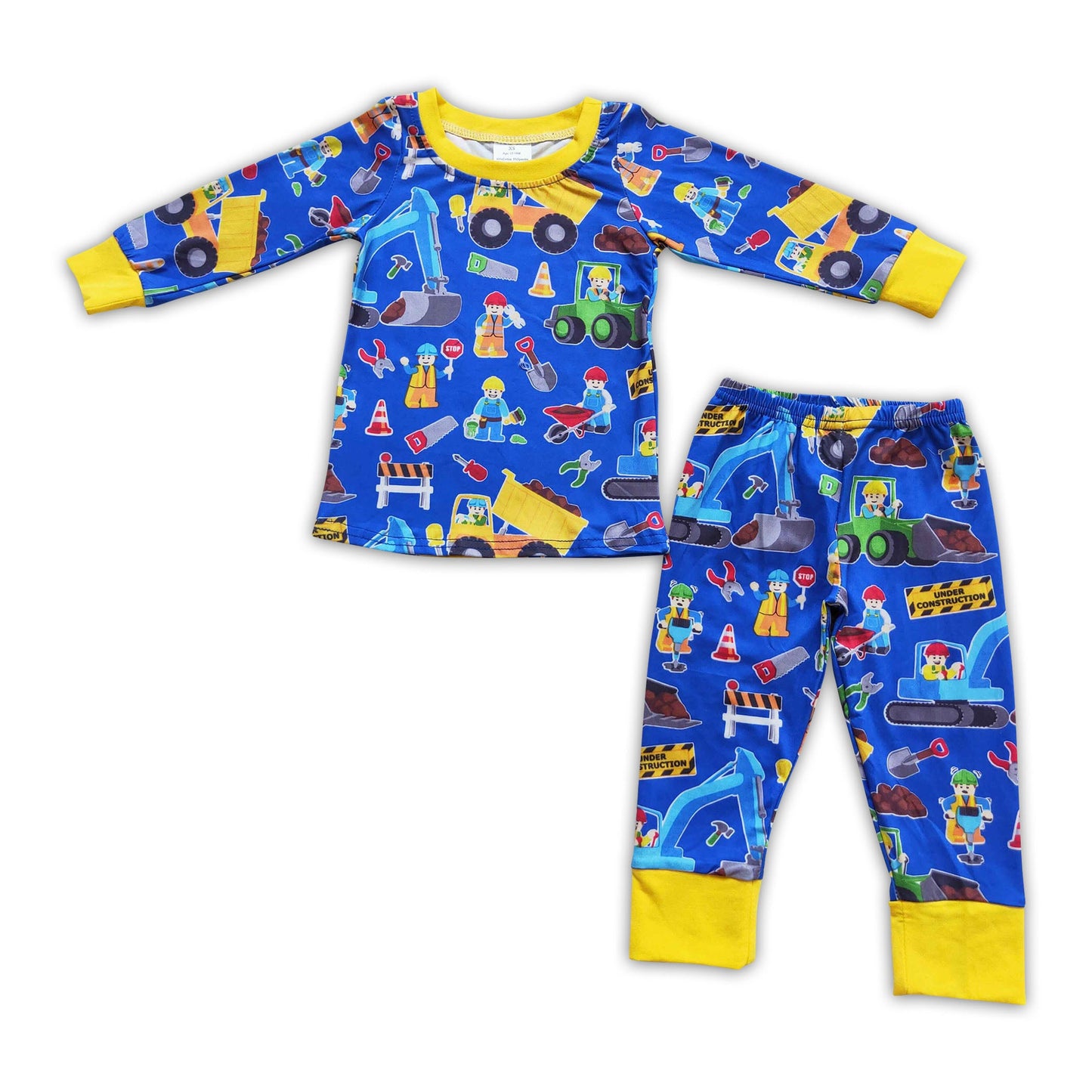 Excavator print boy long sleeve pajamas