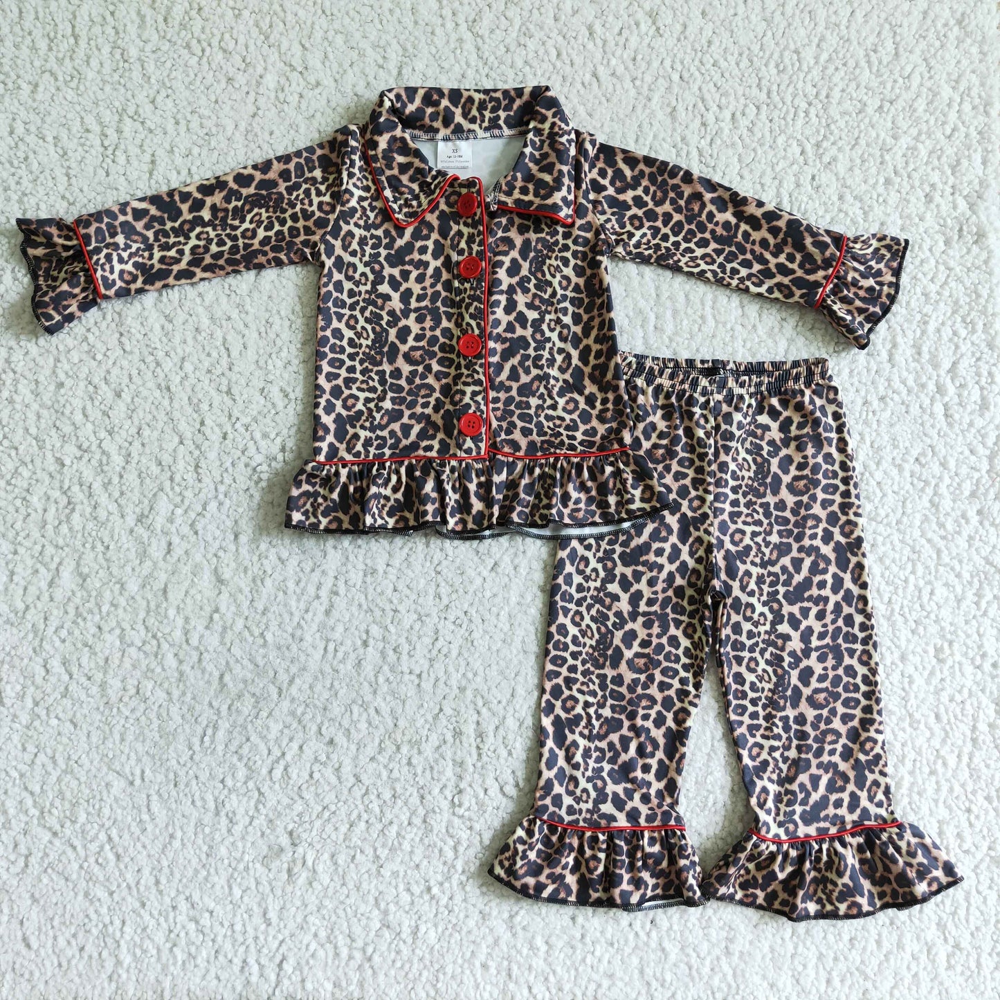 Leopard print long sleeve baby girls pjs